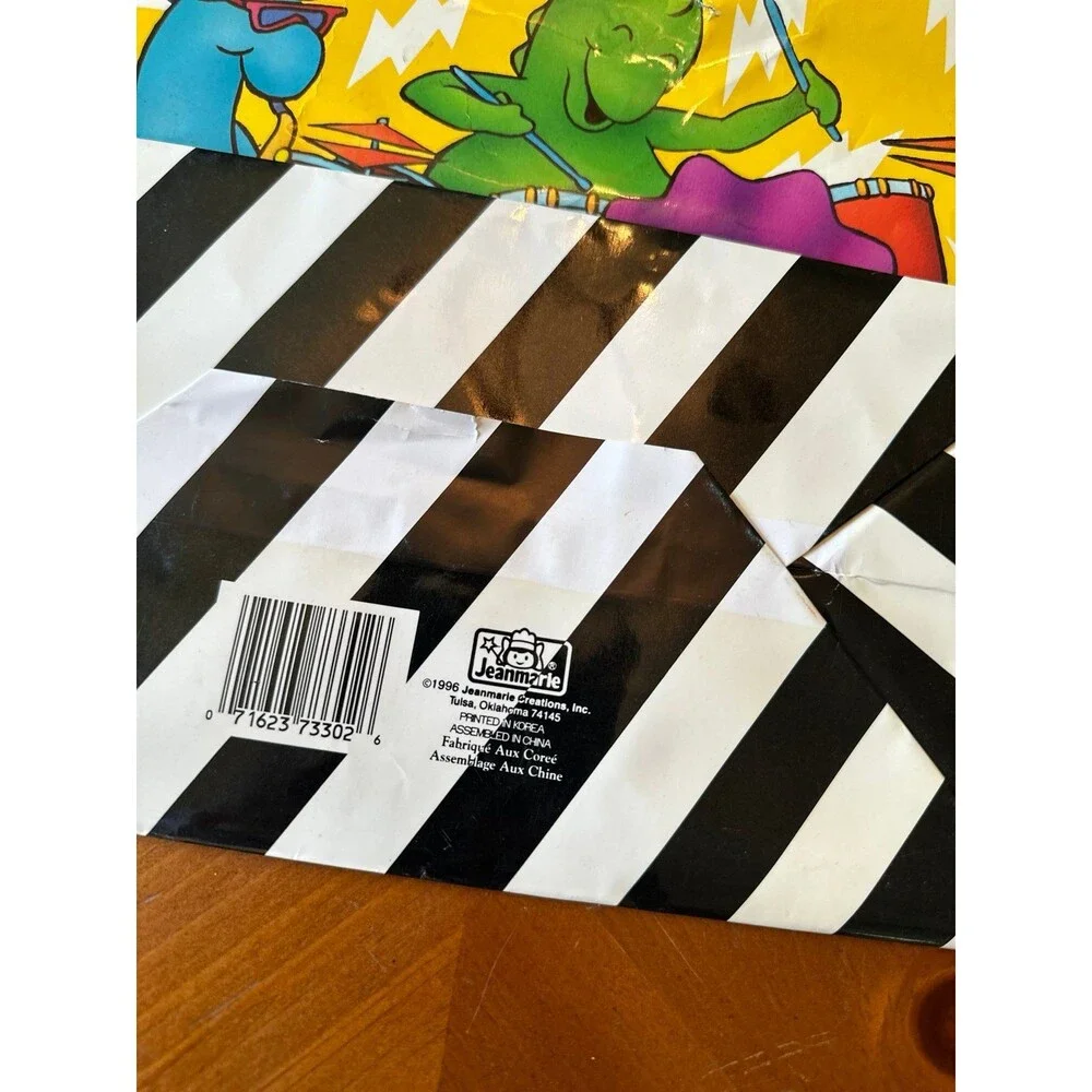 Vintage 1990s Dinosaur Dino Music Party Colorful Gift Bag 12x10''